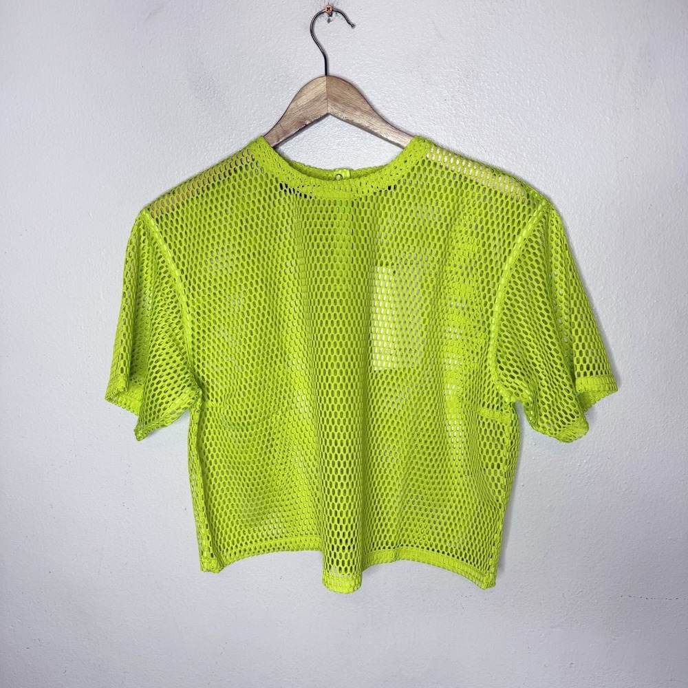 New Wildfang The Empower Mesh Boxy Top Bright Green Tee Shirt Women's Small